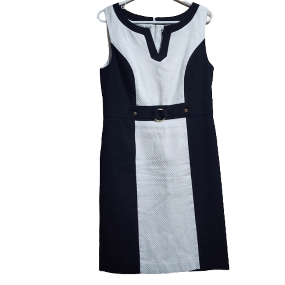 Ann Taylor sleeveless midi pencil dress color black and white size 8 - Picture 1 of 7